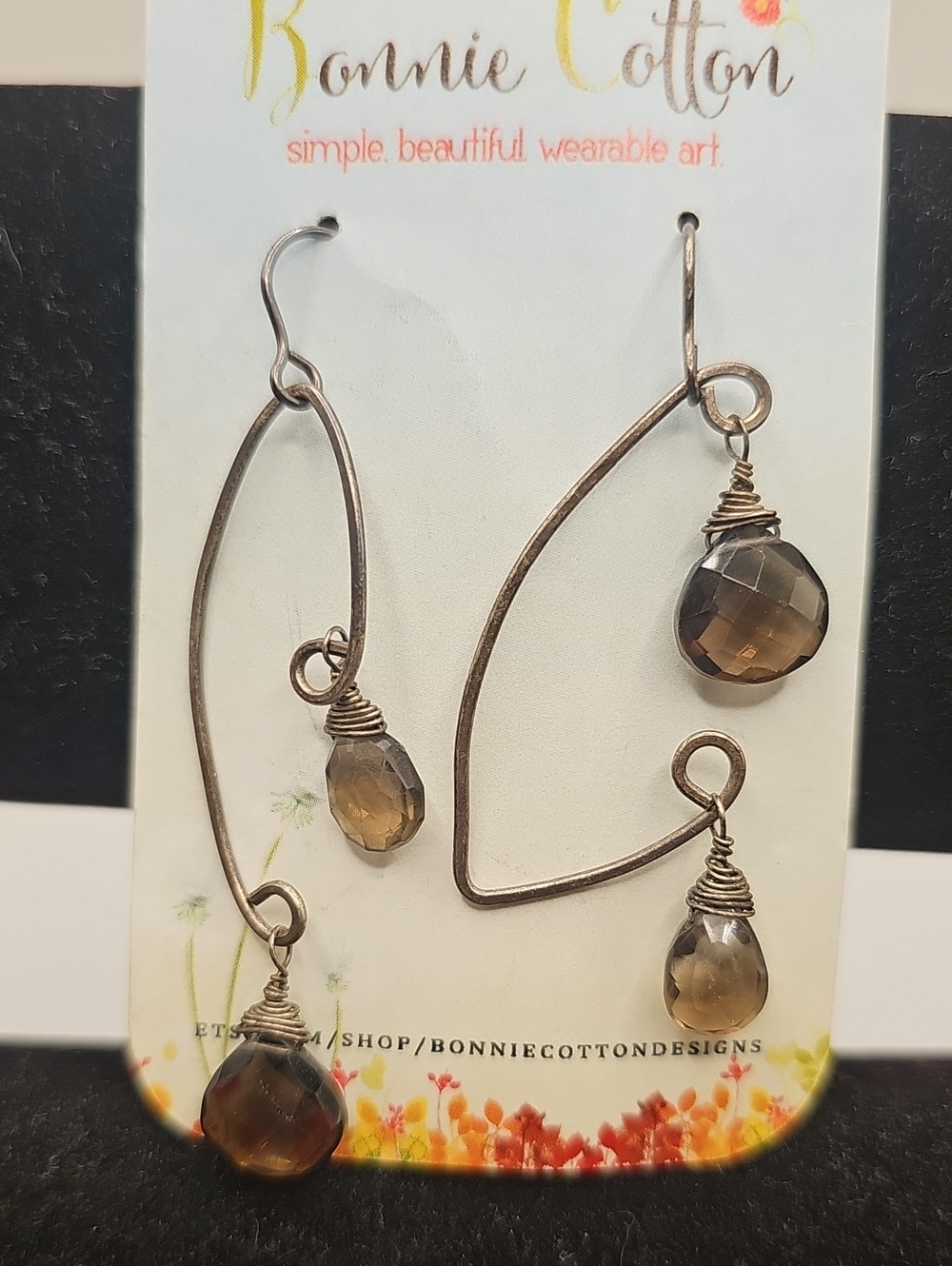 Hand Made Wire Wrap Earings With Smoky Quarts .